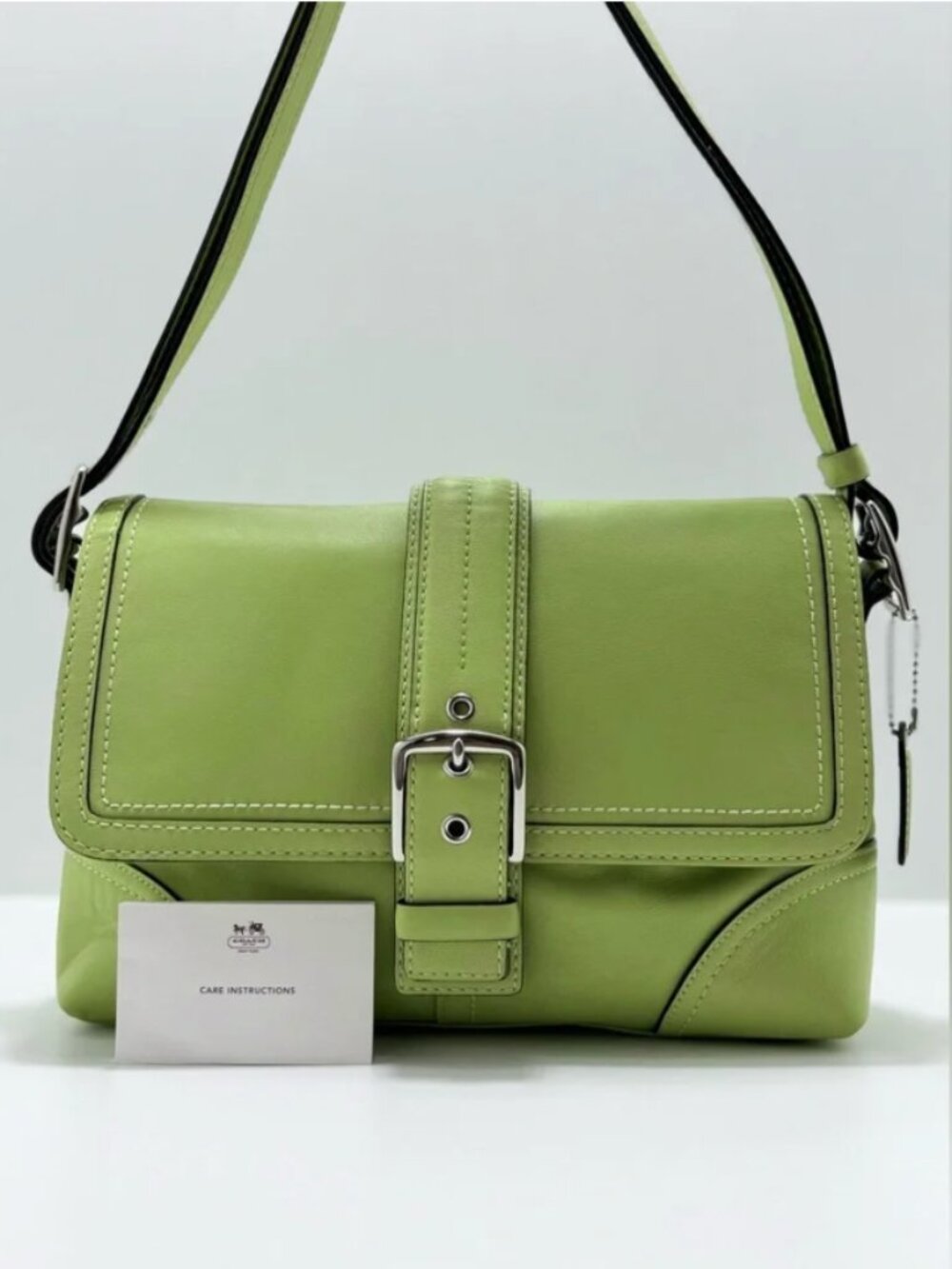 920 Coach Hampton Buckle Flap Crossbody Bag Pistachio Silver F11196 RARE - Picture 14 of 15